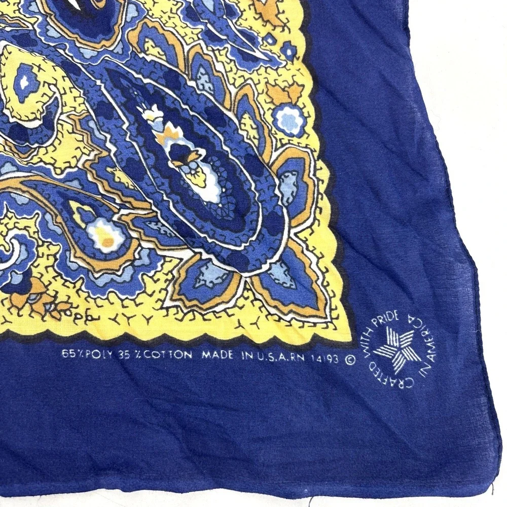 Vintage Bandana Paisley Western Handkerchief Blue Yellow Cotton 30